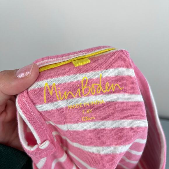 Mini Boden Fun Big Applique Swing Dress Pink Lemonade/Ivory White 7-8 - Picture 5 of 8